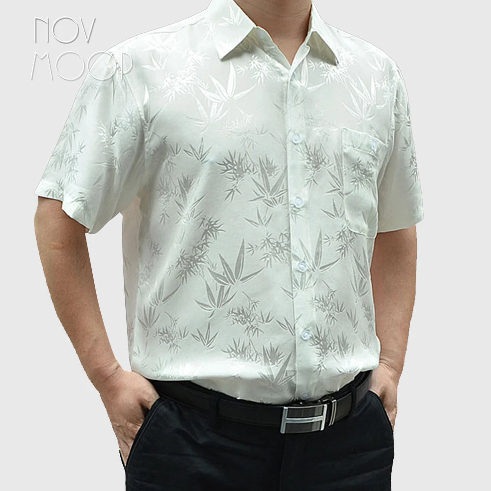 Navy red grey men 100% silk business shirts short sleeve bamboo jacquard shirt chemise homm camiseta masculina LT1447 FREE SHIP