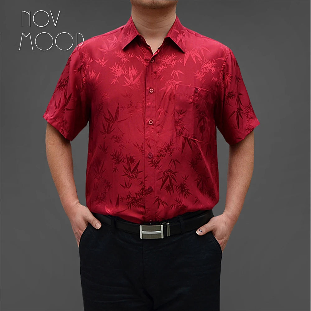 Navy red grey men 100% silk business shirts short sleeve bamboo jacquard shirt chemise homm camiseta masculina LT1447 FREE SHIP