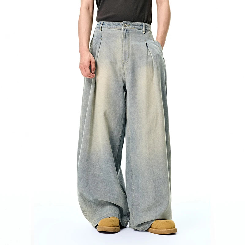 INFLATION Men's American Wide Leg Jeans Streetwear Loose Fit Vintage Washed Denim Pants Casual Baggy Trousers