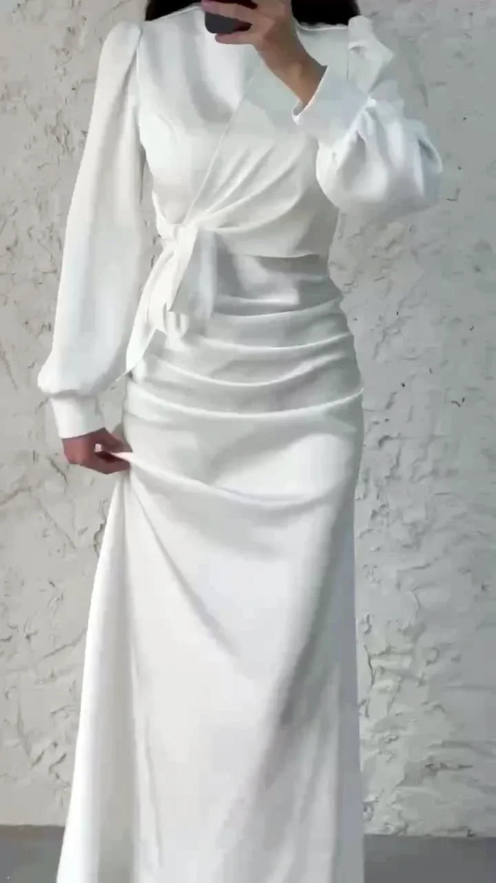 Dresses for Women 2024 Autumn Elegant Fashion Temperament Commuting Long Sleeves Round Neck Skinny Satin Party Evening Dress