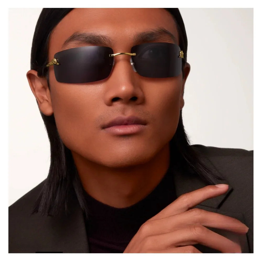 Master Craftsmanship Mountaineering Glasses Frameless Metal Sunglasses Curved Sun Protection Fashion Sunglasses Luxury Gift