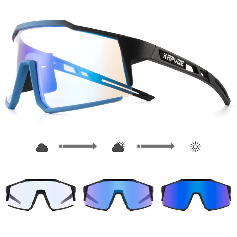 KAPVOE Color-Changing Cycling Glasses Outdoor Activities Red Blue Sun Lenses Sports Vision Correction Sunglasses