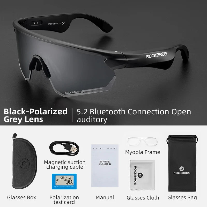 ROCKBROS Cycling Glasses Polarized Photochromic Wireless Bluetooth Sunglasses Men Women Outdoor Sports UV400 Goggles Cycling Eye