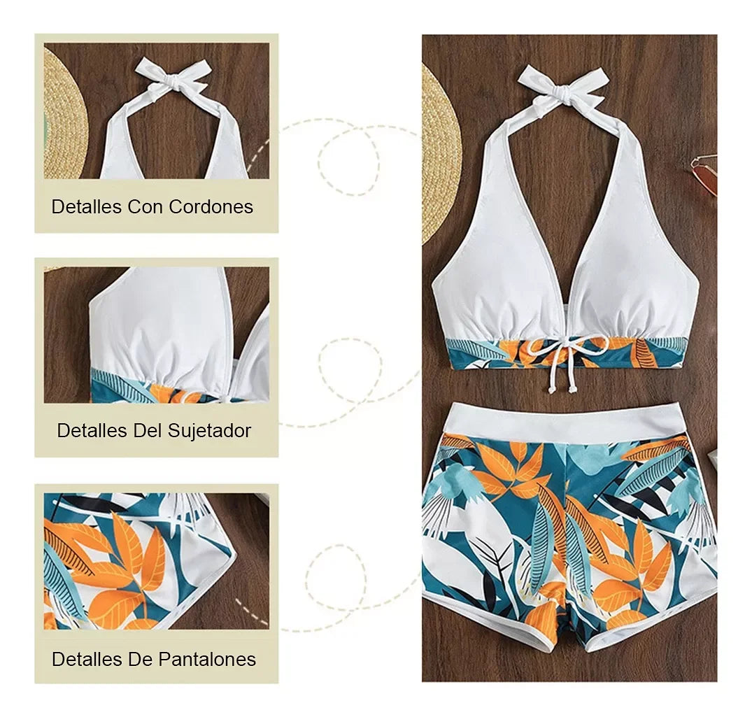 Swimsuit for Women 2 Piece Bikini with Floral Print Bottoms Set Tie Swimwear Halter String Triangle Bathing Suit