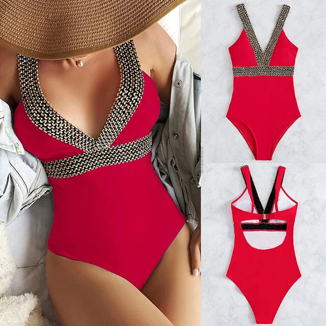 Bikini European American New 2023 Gold Sexy Bikini Women's Printed Steel Bracket Triangle Swimwear Push Up One Piece Swimwear