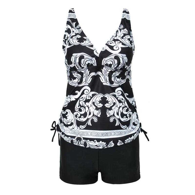 V Neck Tummy Control Two Pieces Bikinis Swimwear Women Swimsuit Low Waist Beach Bathing Suits Ribbon Tankini