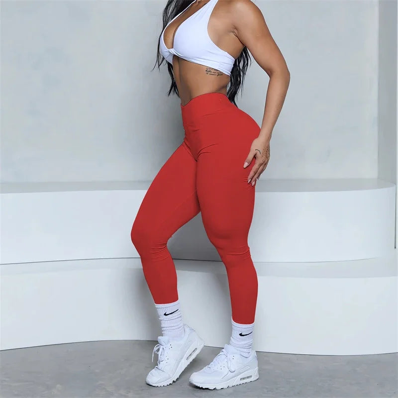 Women Bum Low V-Back Scrunch Butt Leggings Women Fitness Sport Seamless Leggings High Waist Elastic Solid Yoga Pants Gym Jogging