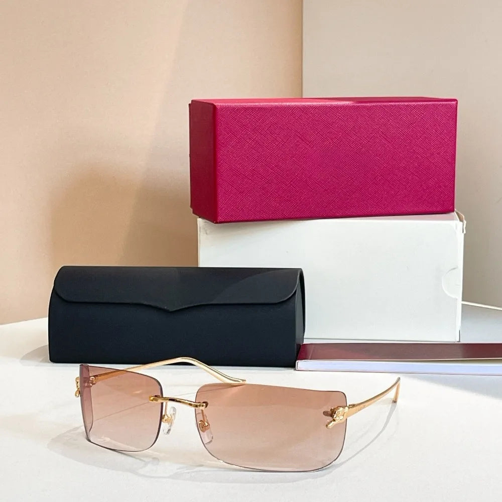 Master Craftsmanship Mountaineering Glasses Frameless Metal Sunglasses Curved Sun Protection Fashion Sunglasses Luxury Gift