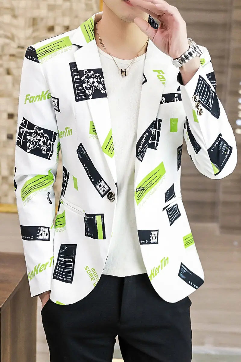 Spring Autumn 2025 New Men's Fashion Print Men Casual Business Blazer Mens Slim Suit Jacket Male Thin Coat
