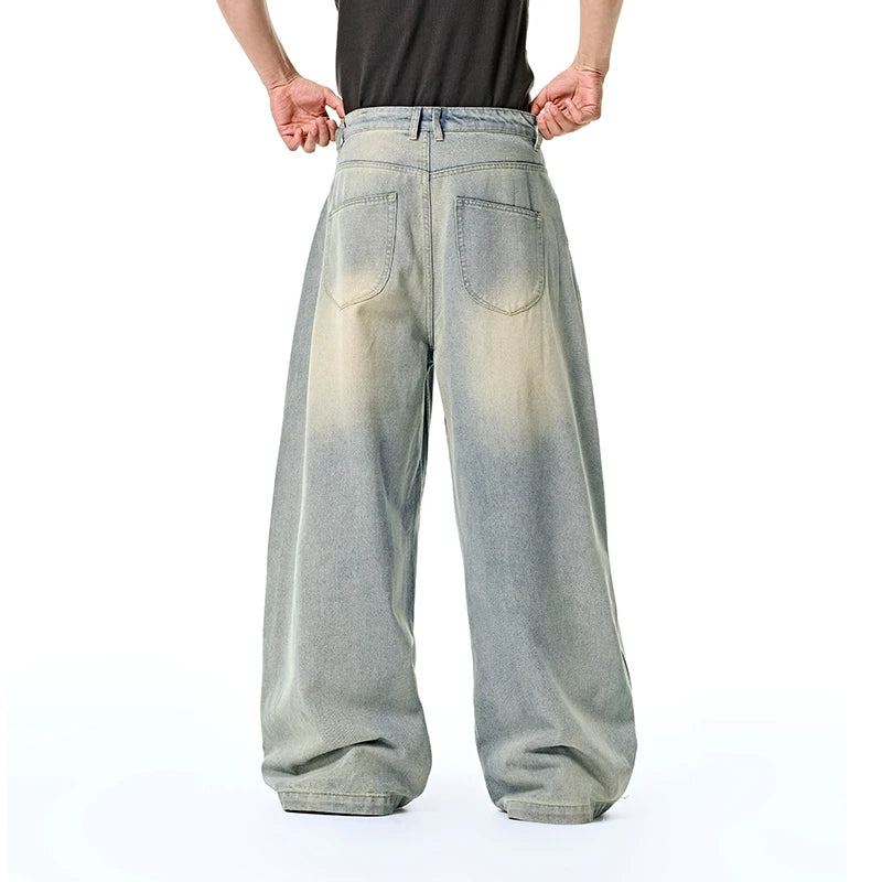 INFLATION Men's American Wide Leg Jeans Streetwear Loose Fit Vintage Washed Denim Pants Casual Baggy Trousers