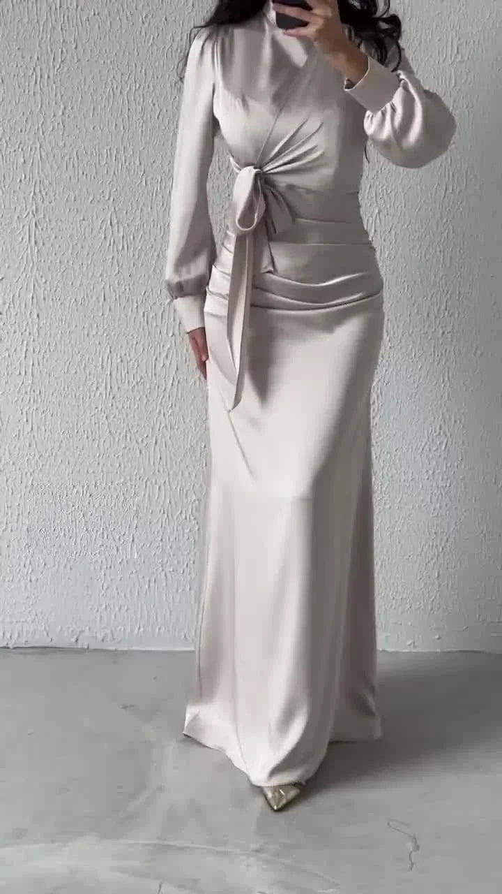 Dresses for Women 2024 Autumn Elegant Fashion Temperament Commuting Long Sleeves Round Neck Skinny Satin Party Evening Dress