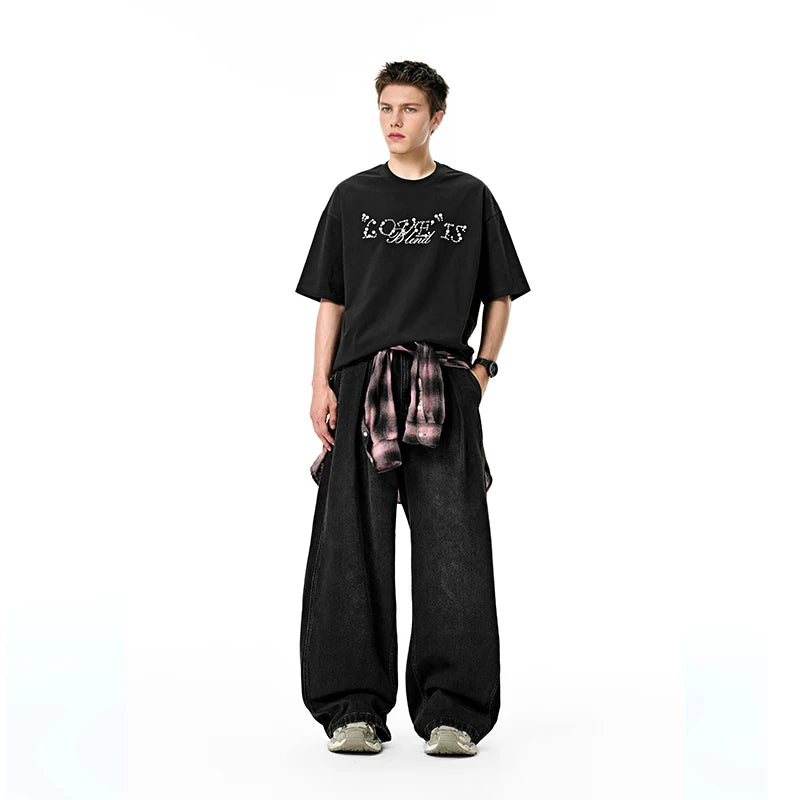 INFLATION Men's American Wide Leg Jeans Streetwear Loose Fit Vintage Washed Denim Pants Casual Baggy Trousers