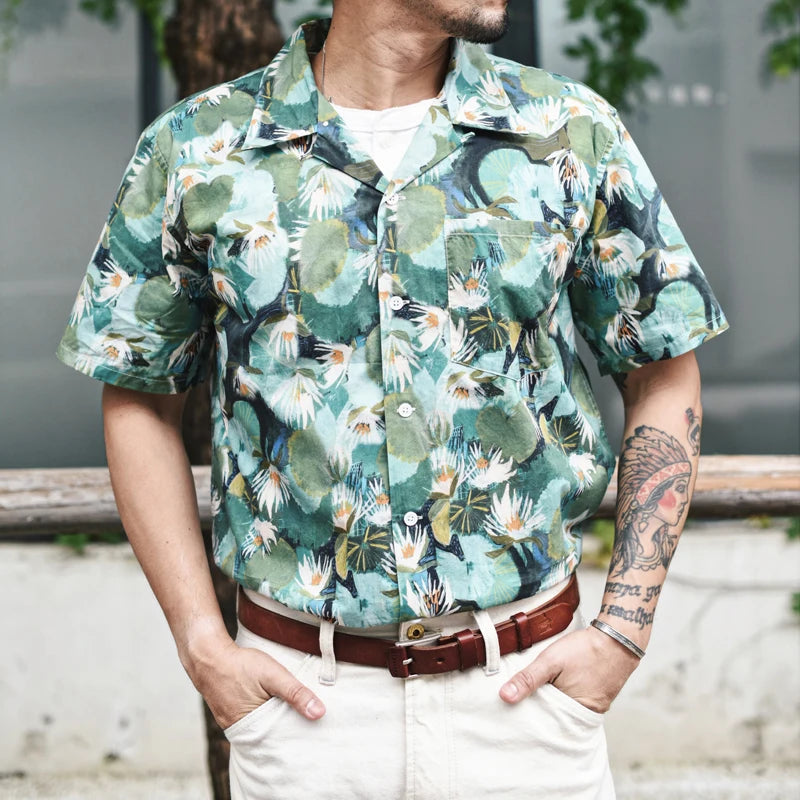 Sauce Zhan  Aloha Shirt Hawaiian Shirt Summer Mens Shirts Beach Casual Breathable Pure Cotton loose fit