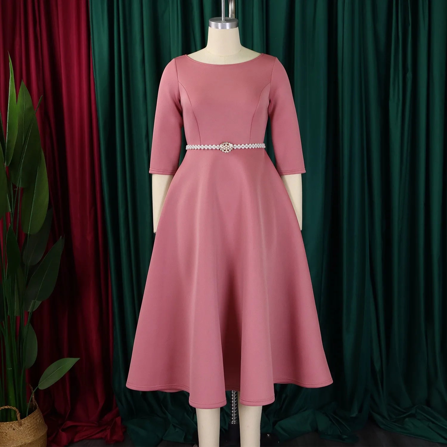 Luxury Dresses for Woman O Neck Full Sleeve Belt Waisted High Waisted Pleated A Line Ankle Length Elegant Female Birthday Gowns