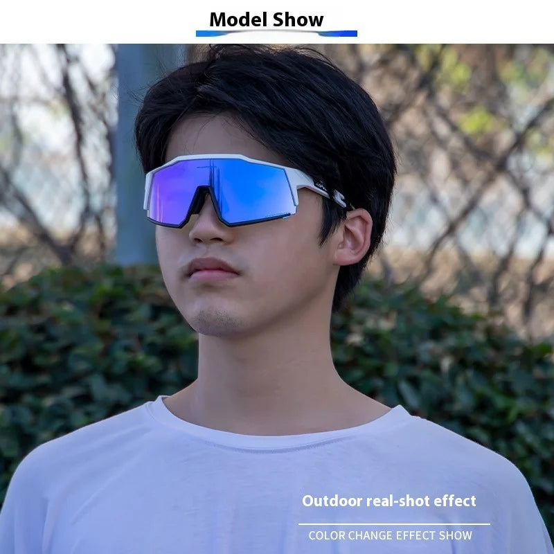 KAPVOE Color-Changing Cycling Glasses Outdoor Activities Red Blue Sun Lenses Sports Vision Correction Sunglasses