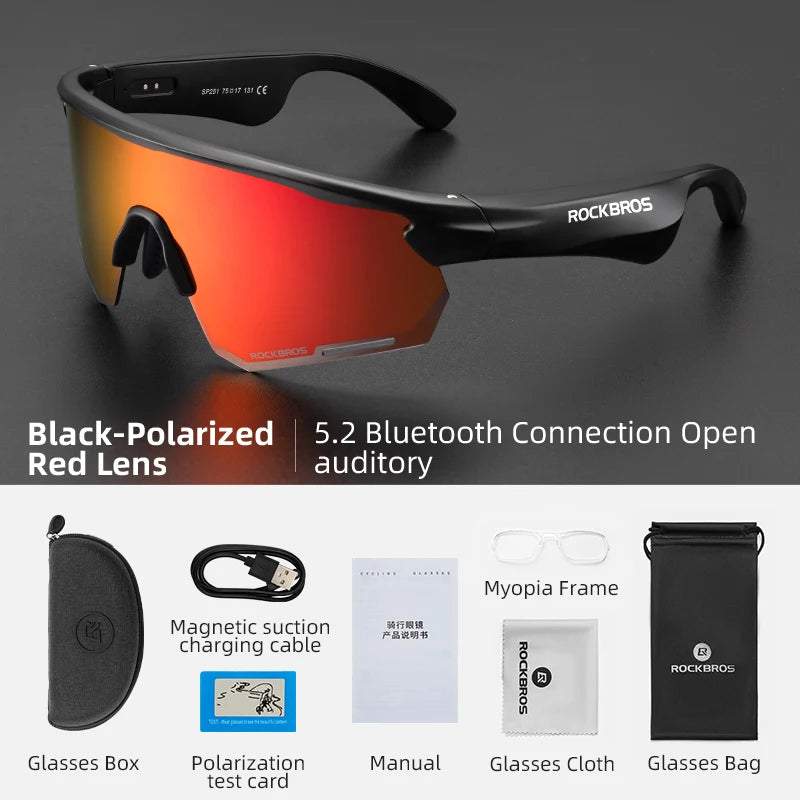 ROCKBROS Cycling Glasses Polarized Photochromic Wireless Bluetooth Sunglasses Men Women Outdoor Sports UV400 Goggles Cycling Eye