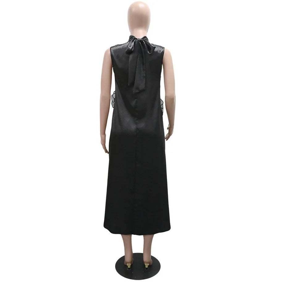 Elegant Dresses for Woman 2025 New O Neck Sleeveless Floral Decorate Straight Ankle Length Fashion Ladies Birthday Party Dress