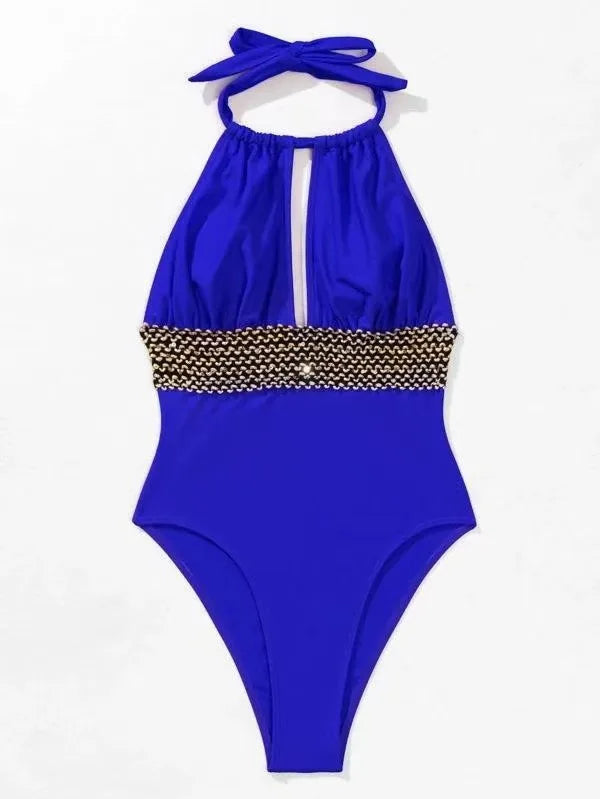 Bikini European American New 2023 Gold Sexy Bikini Women's Printed Steel Bracket Triangle Swimwear Push Up One Piece Swimwear