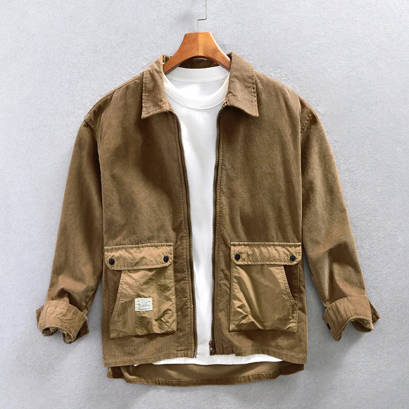 Autumn New 100% Cotton Corduroy Cargo Shirts for Men Clothing Big Pockets Design Casual Loose Streetwear AZ224