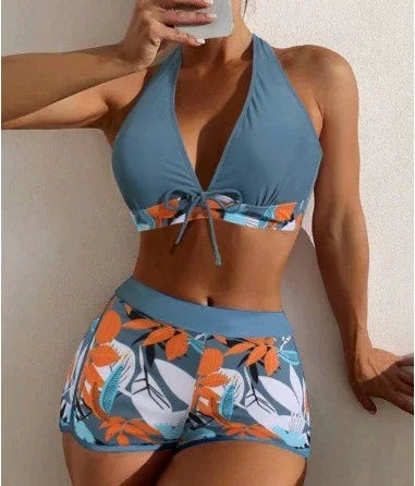 Swimsuit for Women 2 Piece Bikini with Floral Print Bottoms Set Tie Swimwear Halter String Triangle Bathing Suit