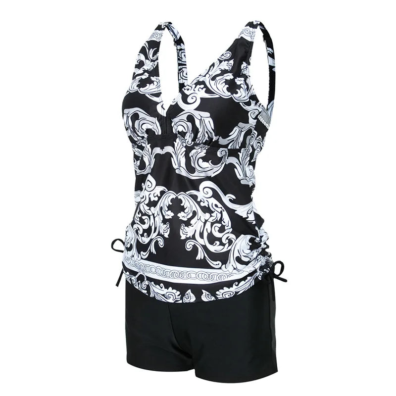 V Neck Tummy Control Two Pieces Bikinis Swimwear Women Swimsuit Low Waist Beach Bathing Suits Ribbon Tankini