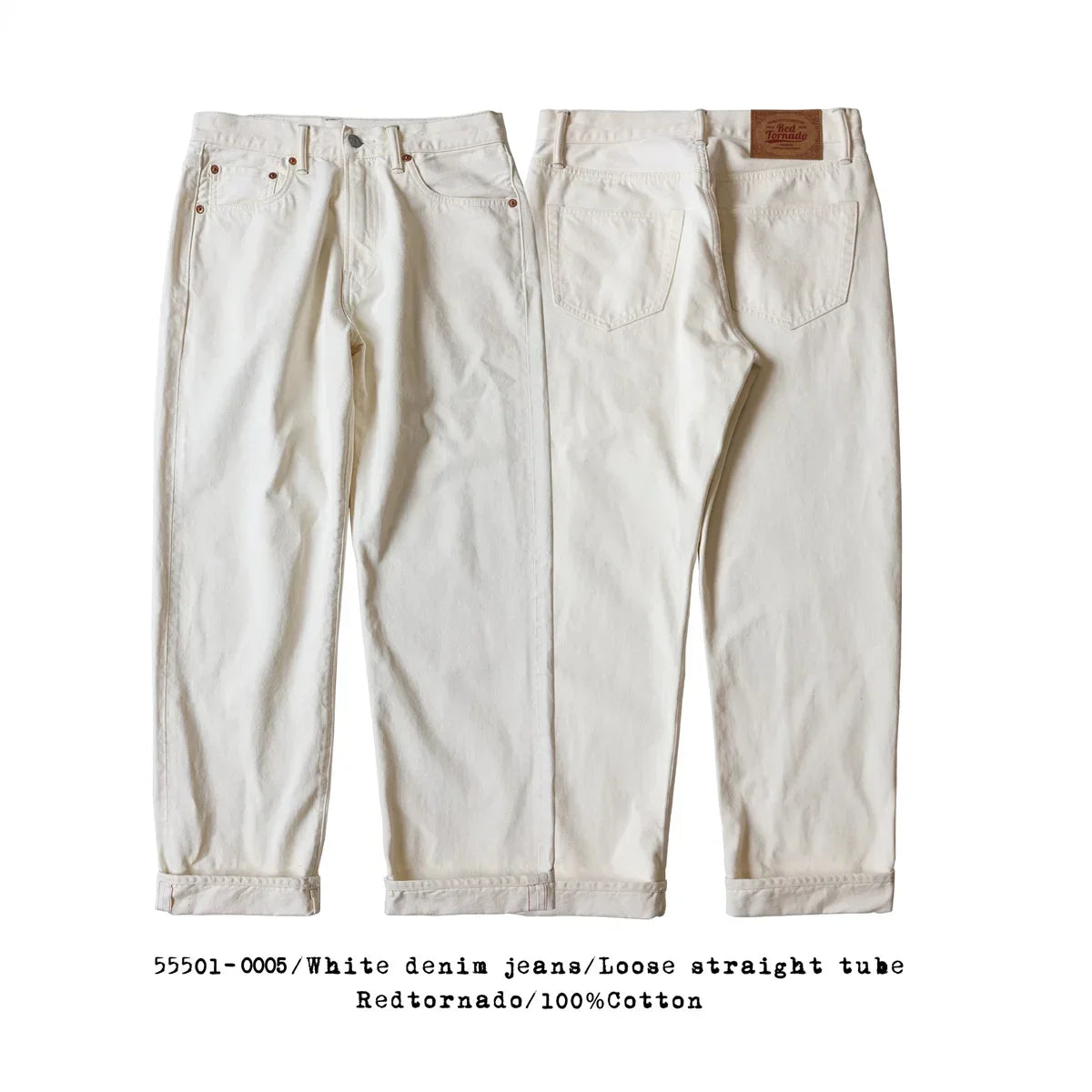 Red Tornado 55501 White Relaxed Straight Men's Jeans Rugged Style 14oz Selvedge Denim Pants