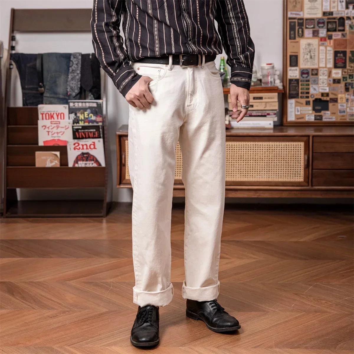 Red Tornado 55501 White Relaxed Straight Men's Jeans Rugged Style 14oz Selvedge Denim Pants