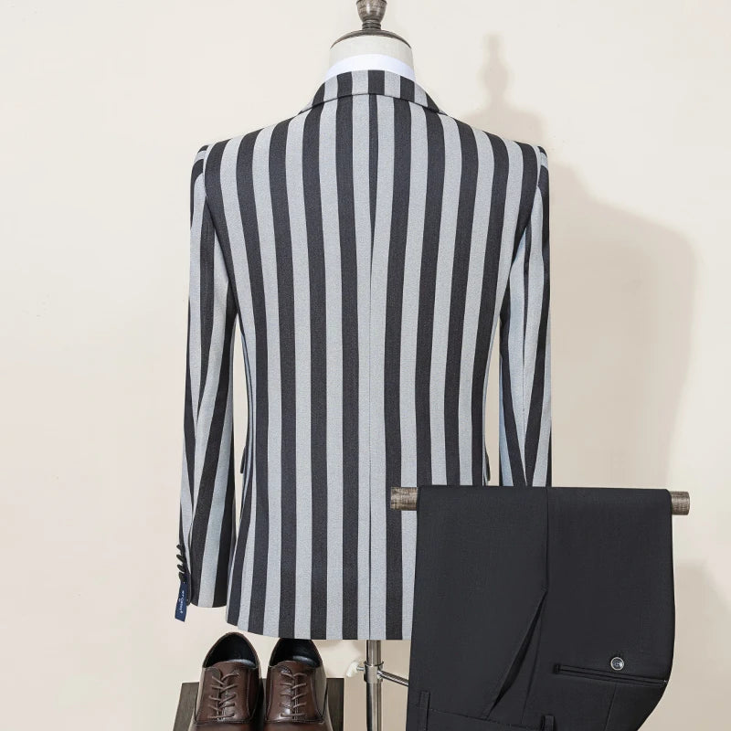 ST Cassy Men's Suits Fashion striped evening gown Double Breasted Slim Fit 2 Piece Jacket Pants