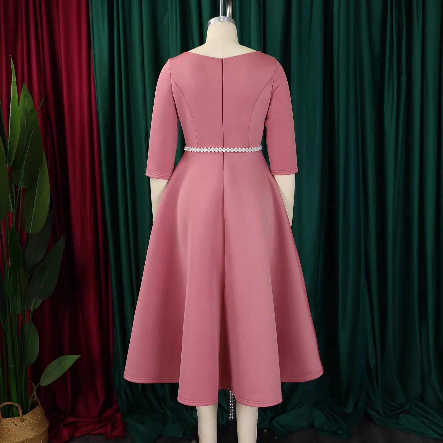 Luxury Dresses for Woman O Neck Full Sleeve Belt Waisted High Waisted Pleated A Line Ankle Length Elegant Female Birthday Gowns