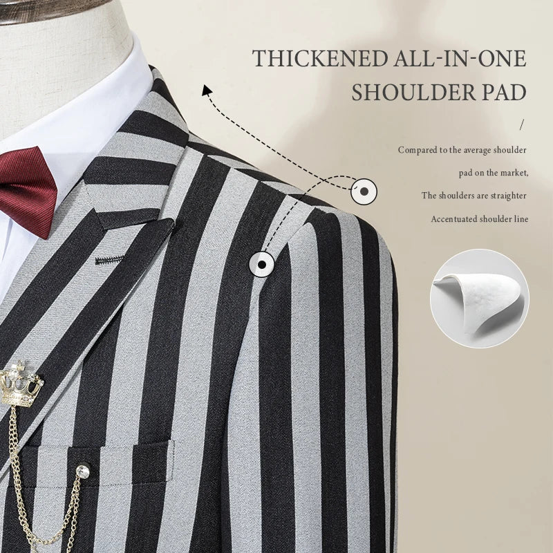 ST Cassy Men's Suits Fashion striped evening gown Double Breasted Slim Fit 2 Piece Jacket Pants