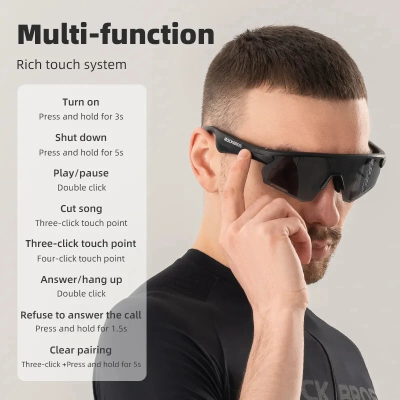 ROCKBROS Cycling Glasses Polarized Photochromic Wireless Bluetooth Sunglasses Men Women Outdoor Sports UV400 Goggles Cycling Eye