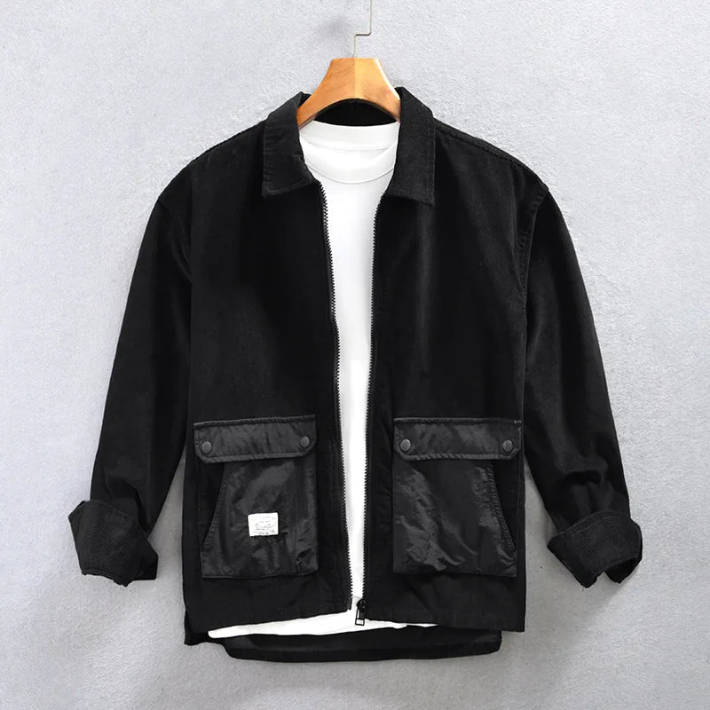 Autumn New 100% Cotton Corduroy Cargo Shirts for Men Clothing Big Pockets Design Casual Loose Streetwear AZ224