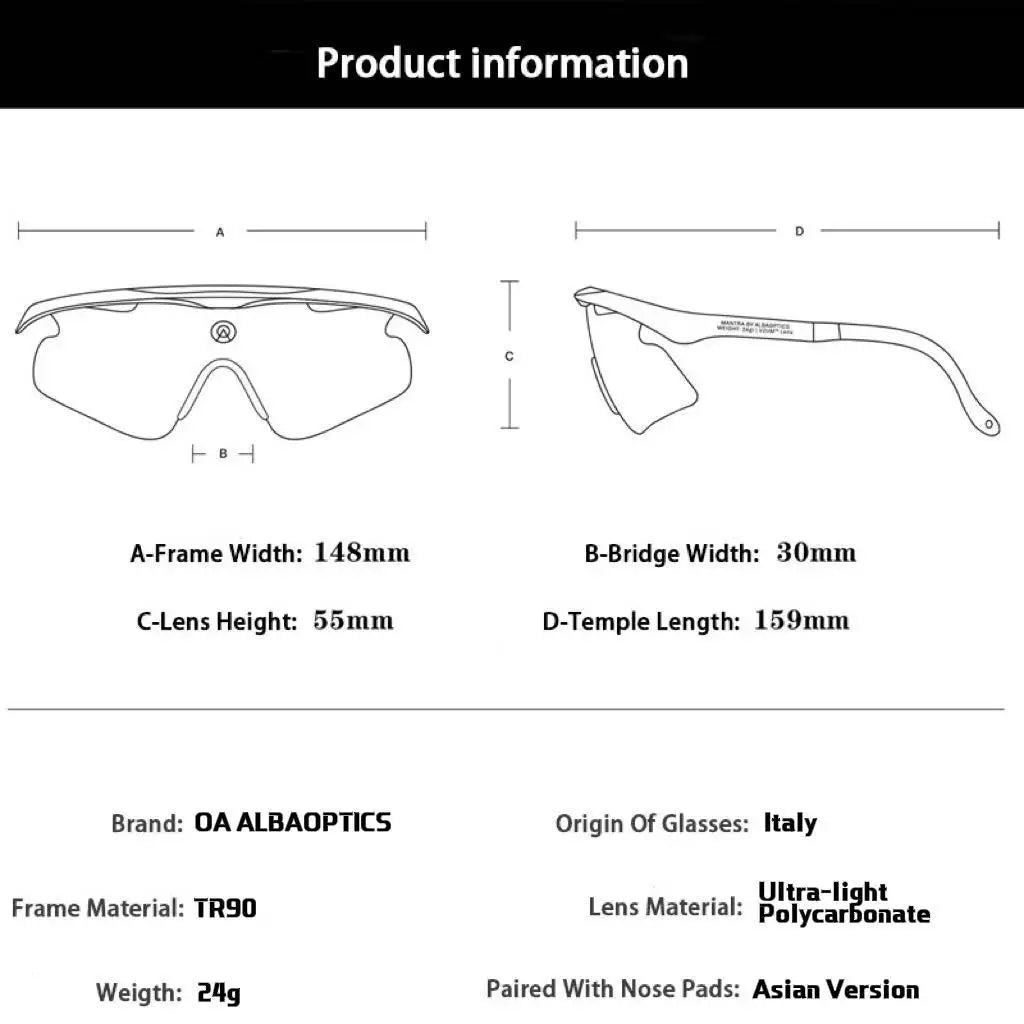 OA ALBAOPTICS photochromic Cycling Eyewear Men women Sports Goggles Road MTB Mountain Bike bicycle Sun glasses Auto Change color
