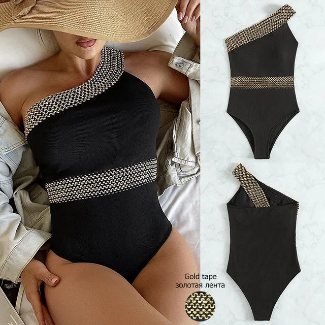 Bikini European American New 2023 Gold Sexy Bikini Women's Printed Steel Bracket Triangle Swimwear Push Up One Piece Swimwear
