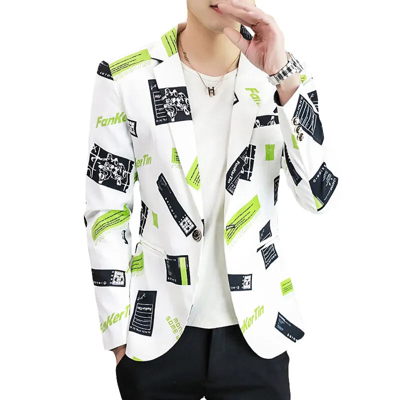 Spring Autumn 2025 New Men's Fashion Print Men Casual Business Blazer Mens Slim Suit Jacket Male Thin Coat